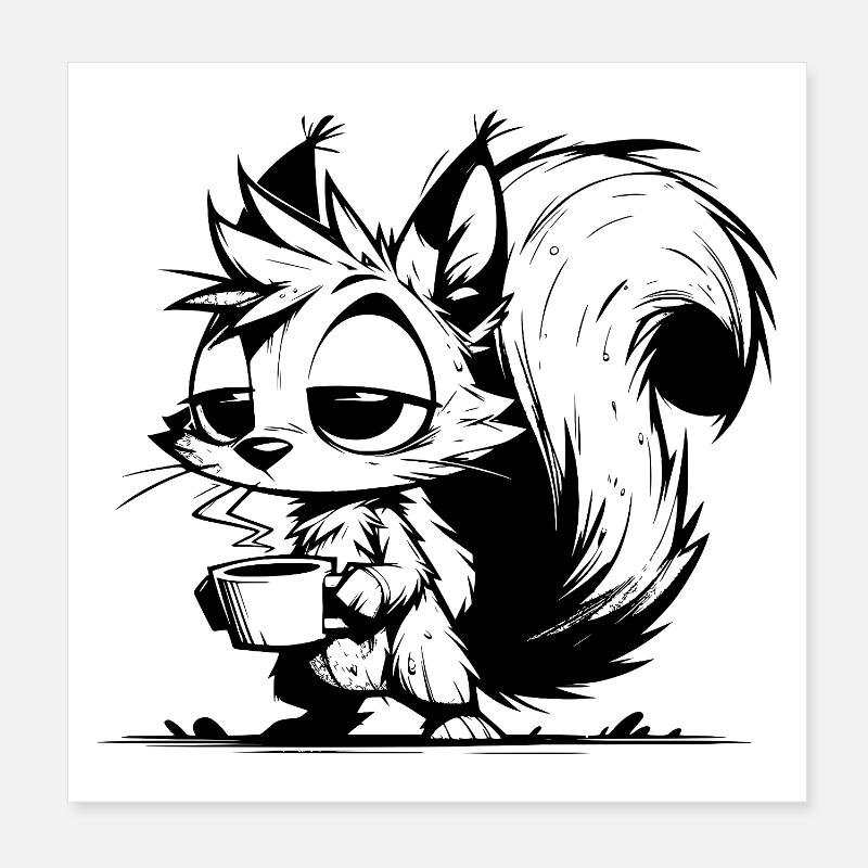 Bitte nicht stören – Eichhörnchen Kaffeezeit Poster 20x20 cm