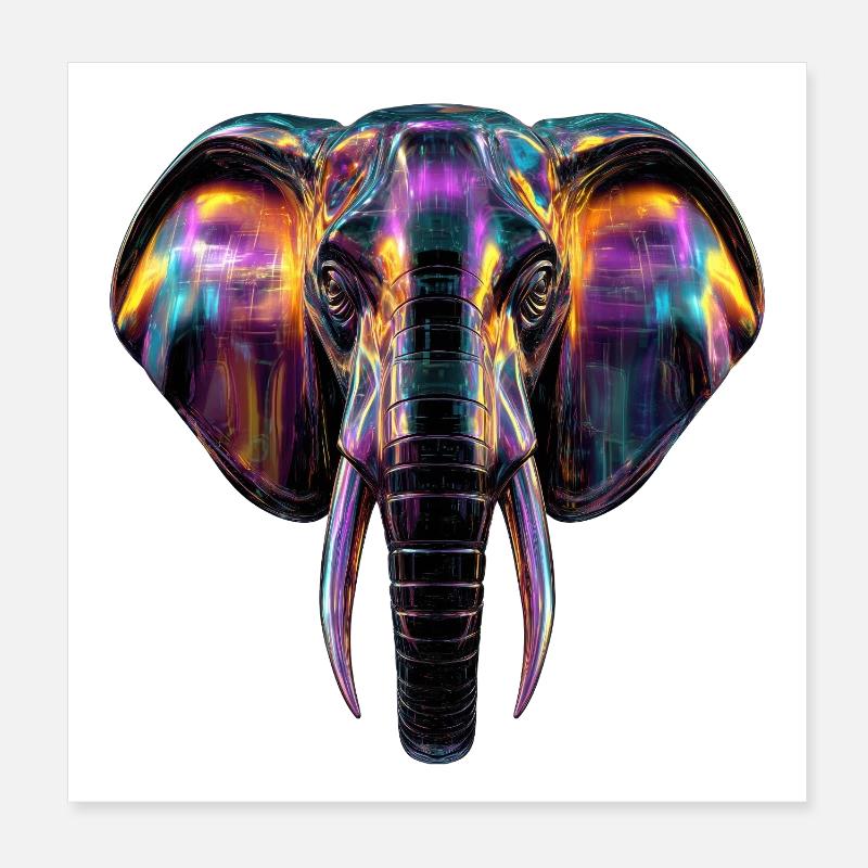 Elephant art in neon light design Poster 8" x 8" (20x20 cm)