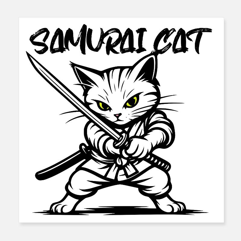 Samurai Cat Poster 8" x 8" (20x20 cm)