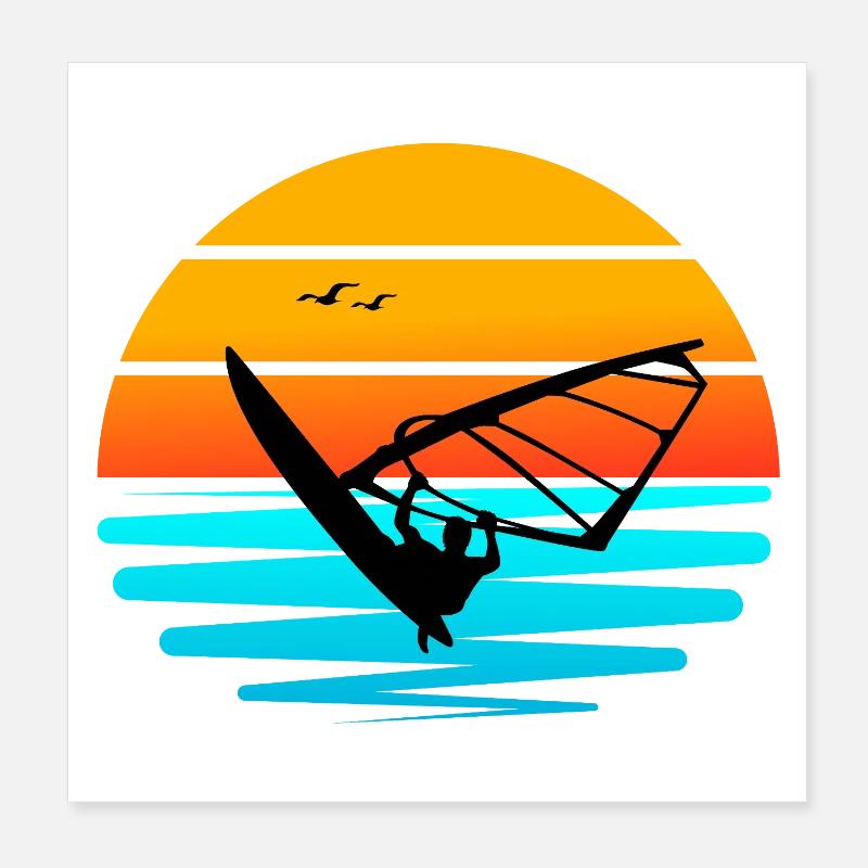 Windsurf au Coucher de Soleil - Poster 20 x 20 cm - blanc