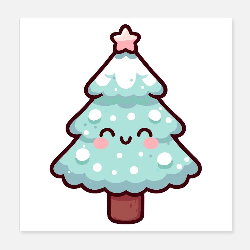Conception d’arbre de Noël enneigé kawaii Poster 20 x 20 cm