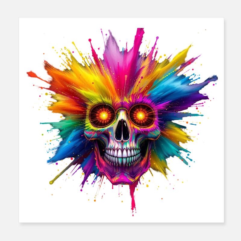 Crâne coloré avec explosion de couleurs Poster 20 x 20 cm