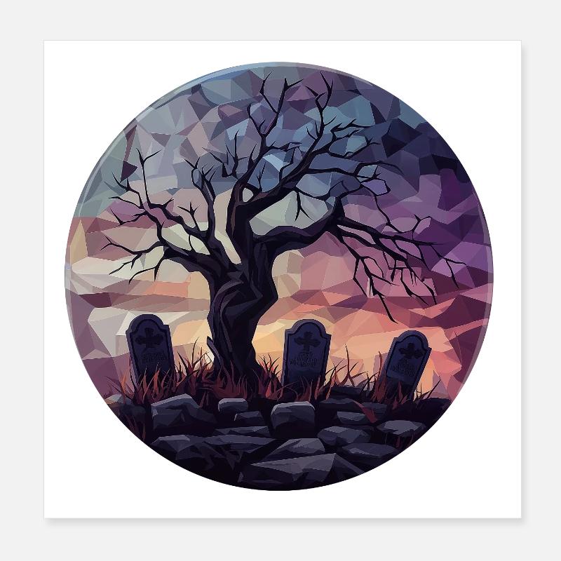 Geometric Ghost Tree at Sunset - Poster 8" x 8" (20x20 cm) - white