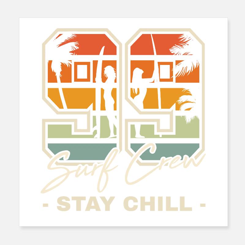 Retro Sonnenuntergang Surf Chill Design - Poster 20x20 cm - Weiß