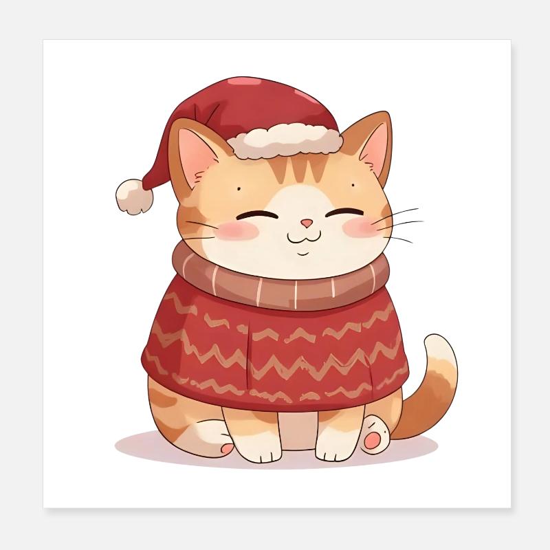 Chat Anime En Pull De Noël - Noël Poster 20 x 20 cm