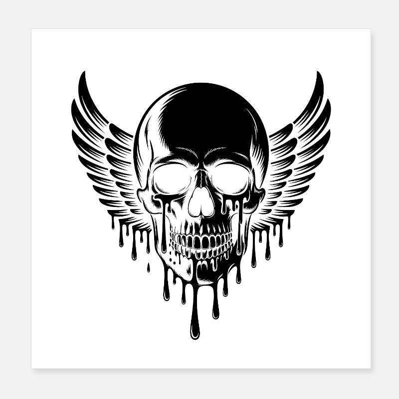 Winged Skull - Cool Skeleton Tattoo Poster 8" x 8" (20x20 cm)