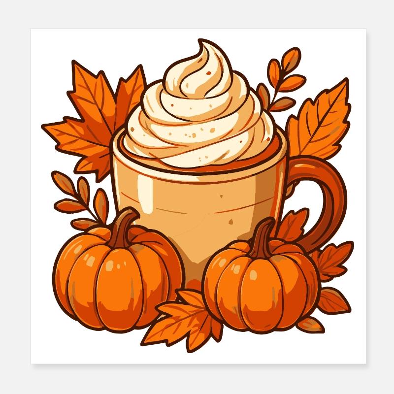 Herbst Kürbis Gewürz Becher Design - Poster 20x20 cm - Weiß