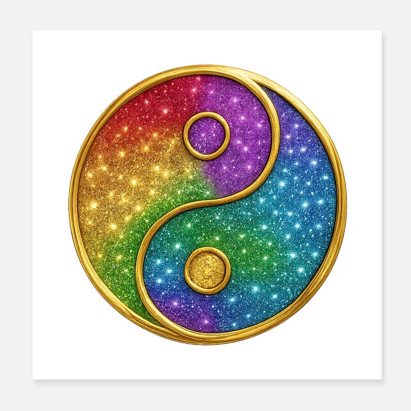 Regenbogen-Yin-Yang mit funkelnden Sternen Poster 20x20 cm