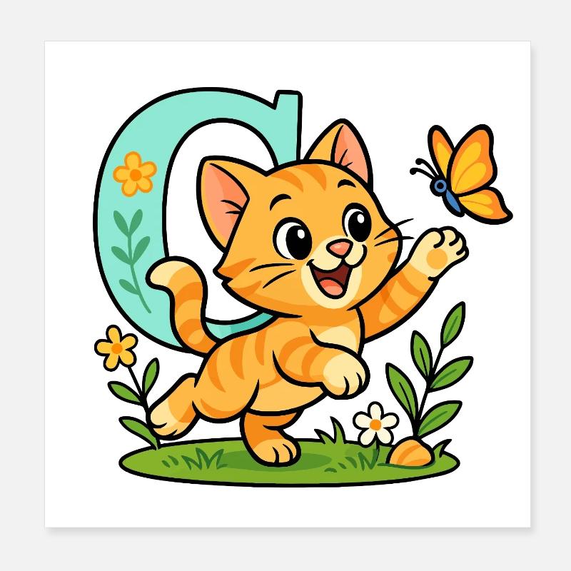 c comme... chat ! Design alphabet mignon Poster 20 x 20 cm