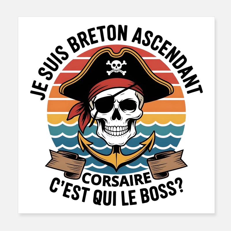 Piratenschädel mit bunter Anker Poster 20x20 cm