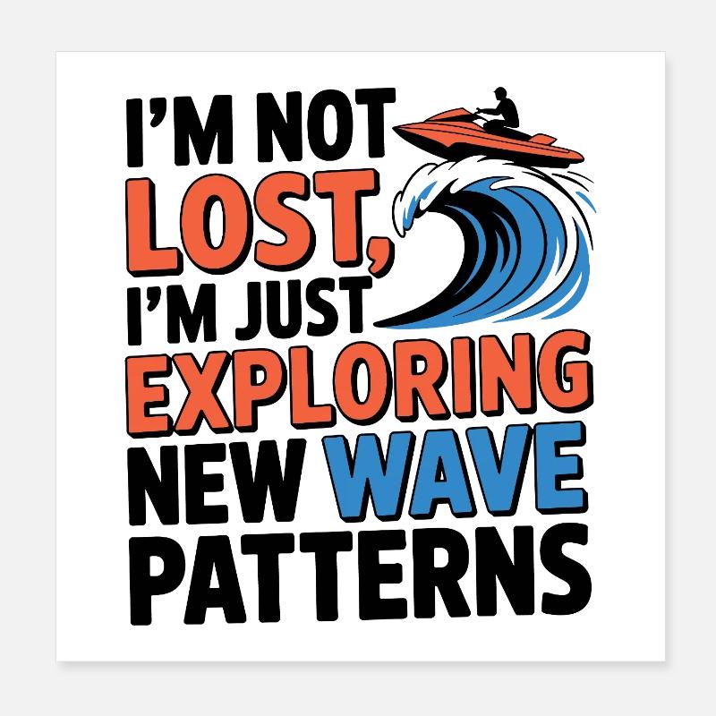 Funny Jetski Lost Exploring Waves  Poster 8" x 8" (20x20 cm)