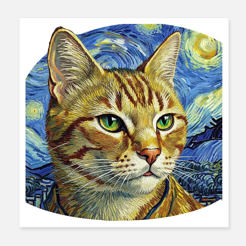 Chat joyeux dans le design de la nuit étoilée Poster 20 x 20 cm