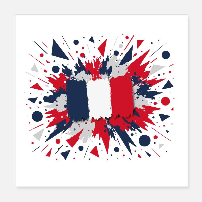 French Flag Paint Splashes Design Poster 8" x 8" (20x20 cm)