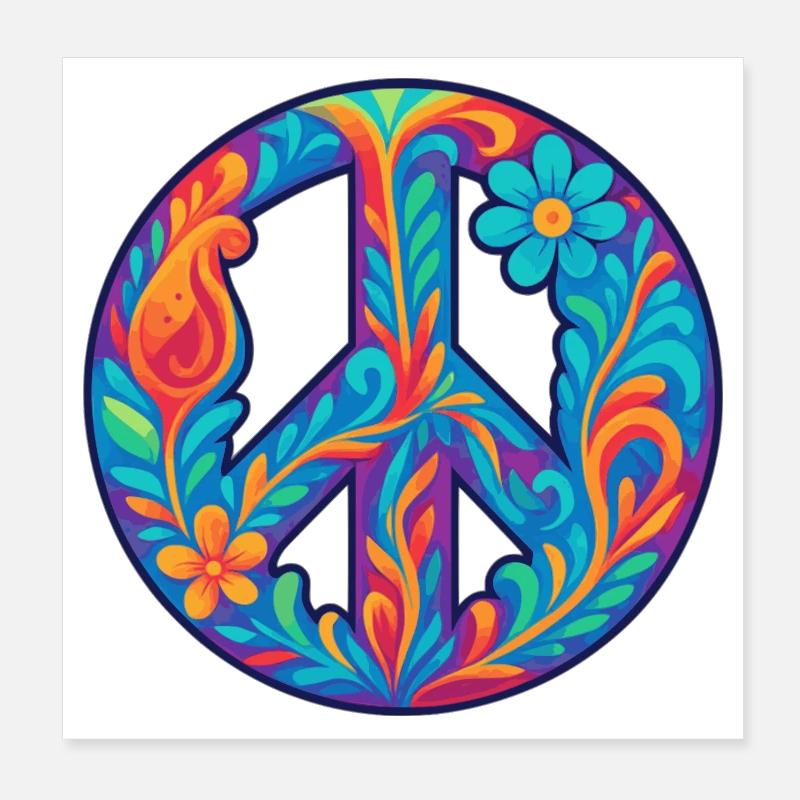 Floral Pattern Peace Symbol Design Poster 8" x 8" (20x20 cm)