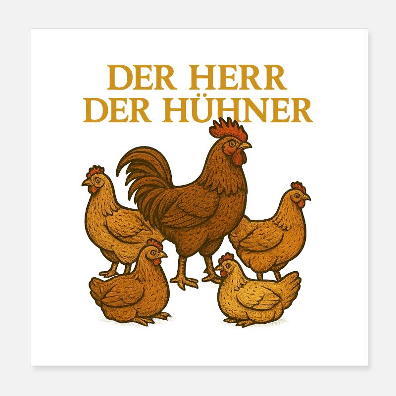 Der Herr Der Hühner Illustration Poster 20x20 cm