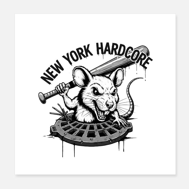 New York hardcore Ratte mit Baseballschläger Poster 20x20 cm
