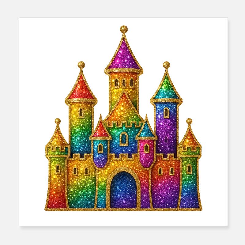 Conception de château à paillettes arc-en-ciel Poster 20 x 20 cm
