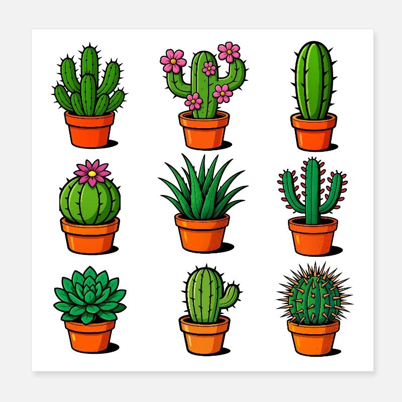 Various cacti in terracotta pots Poster 8" x 8" (20x20 cm)