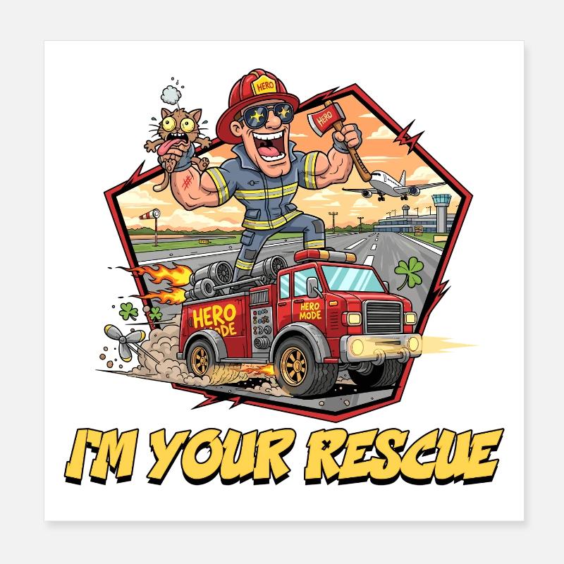Rescue Firefighter Adventure Design Poster 8" x 8" (20x20 cm)