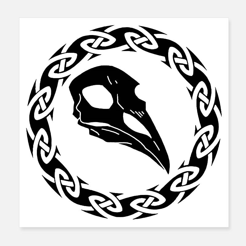 Crâne de corbeau viking noir Poster 20 x 20 cm