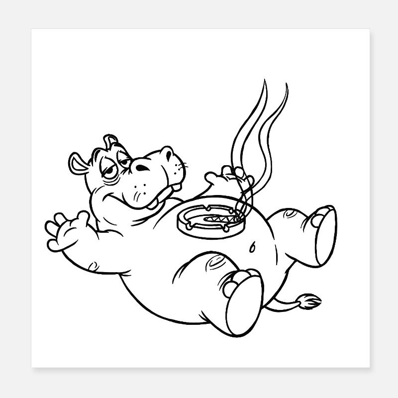 Funny Hippo Poster 8" x 8" (20x20 cm)