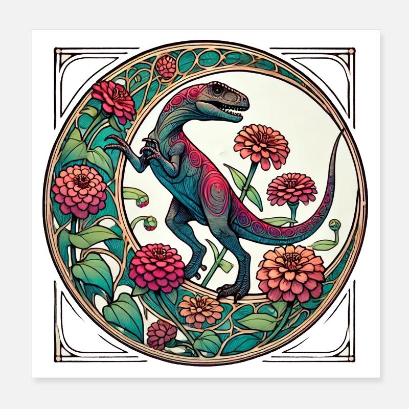 Lebendige Dinosaurier-Blumenkunst Poster 20x20 cm
