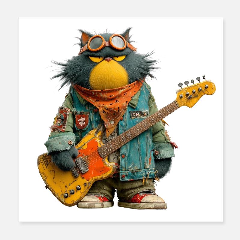 Rockiger Katzenmusiker im Retro-Style - Poster 20x20 cm - Weiß