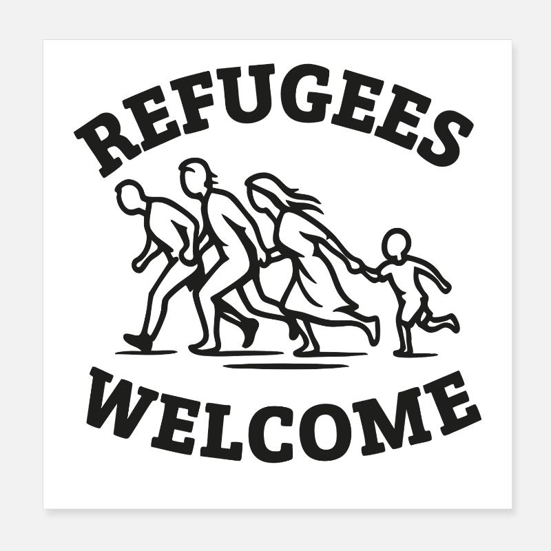 Refugees Welcome Illustration Poster 8" x 8" (20x20 cm)