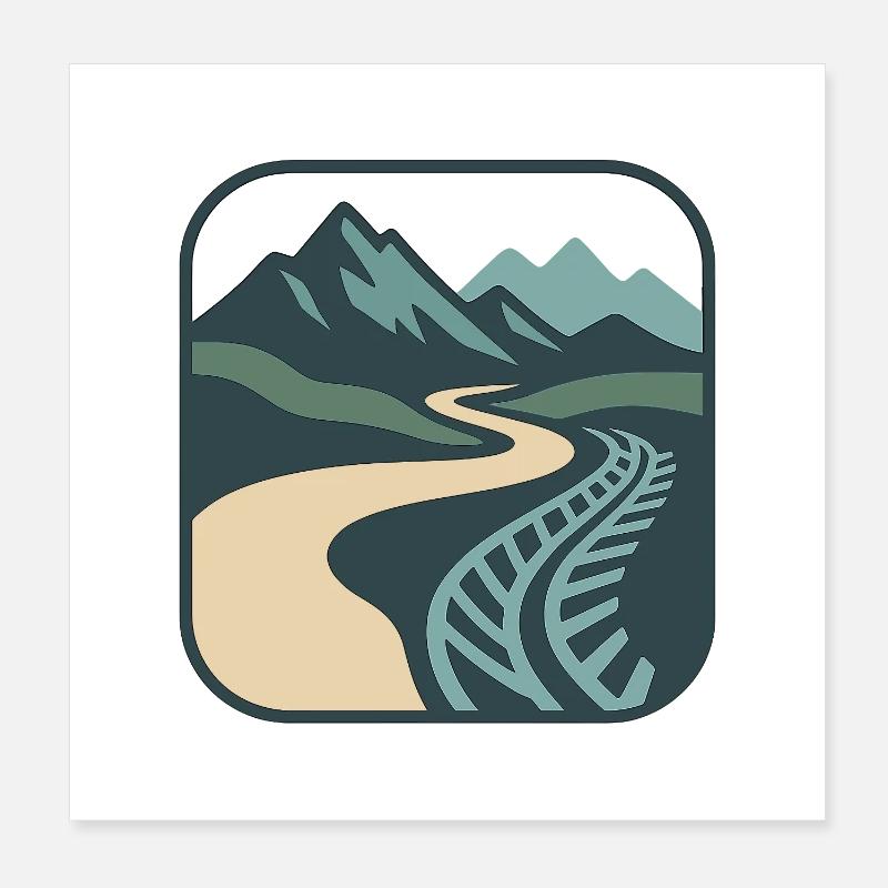 Mountain trail with rail and path design Poster 8" x 8" (20x20 cm)
