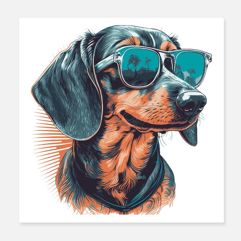 Teckel cool avec des lunettes de soleil Poster 20 x 20 cm
