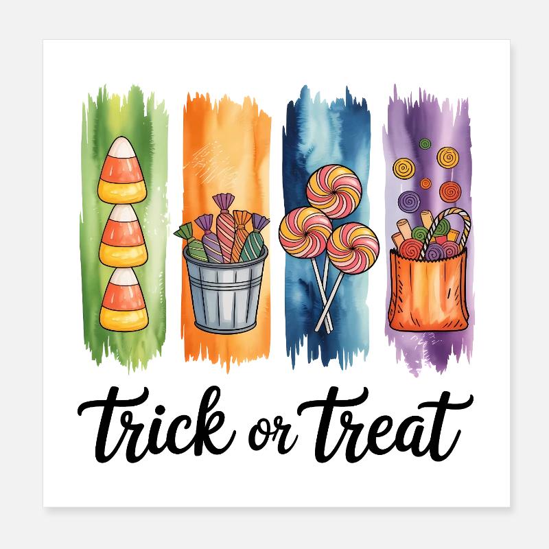 Süßes oder Saures Süßigkeiten und Süßigkeiten Aquarell Design Poster 20x20 cm