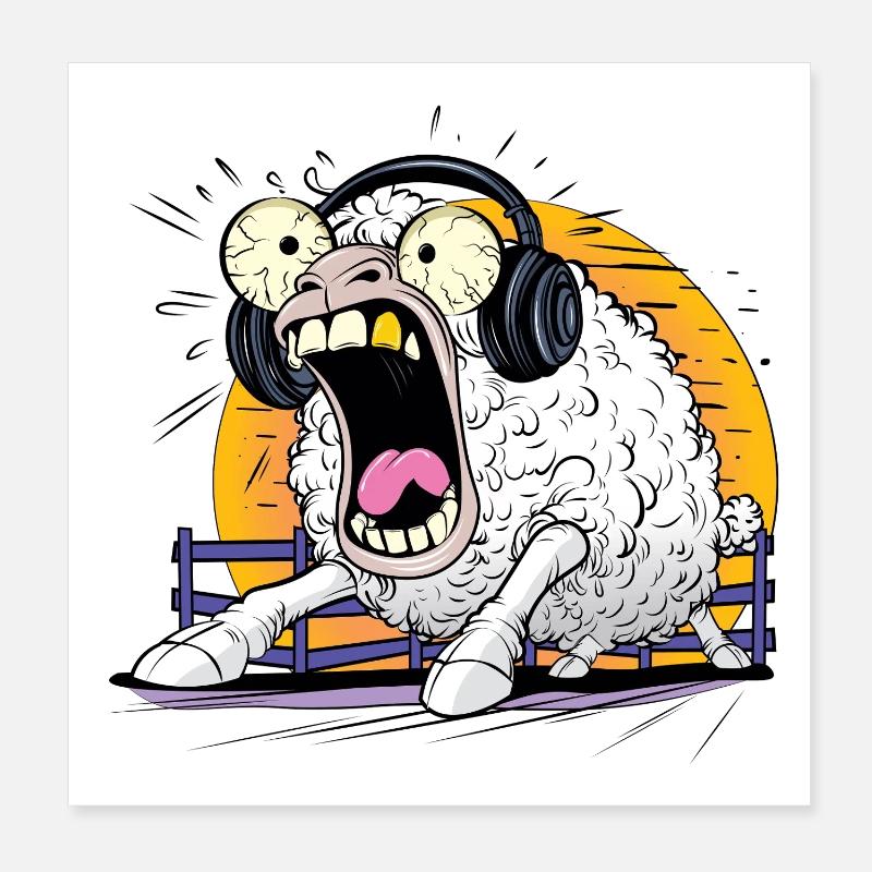 Crying Sheep with Headphones Poster 8" x 8" (20x20 cm)