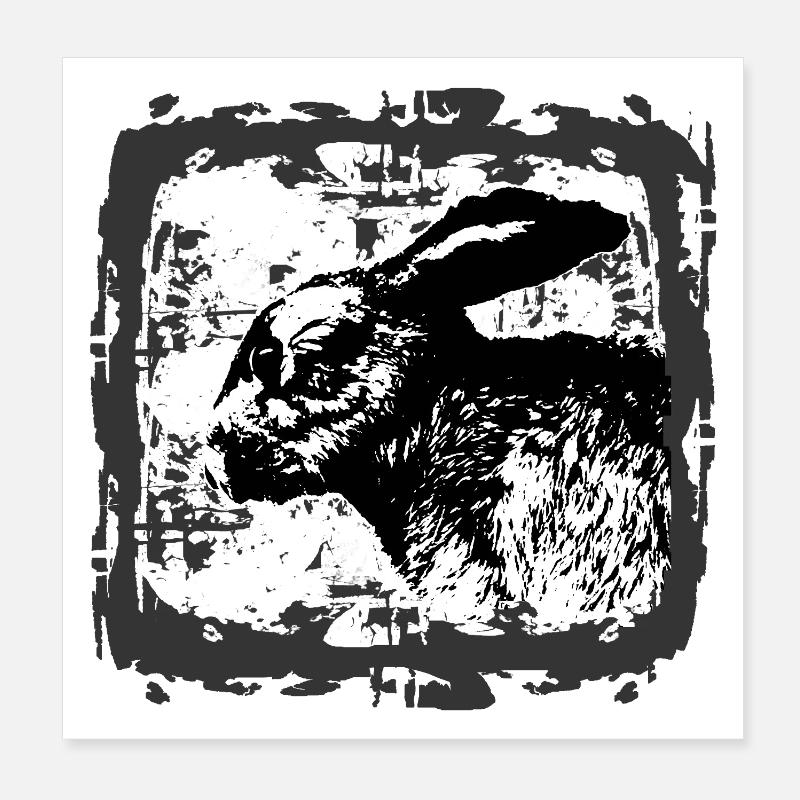 Silhouette de lapin noir et blanc Poster 20 x 20 cm