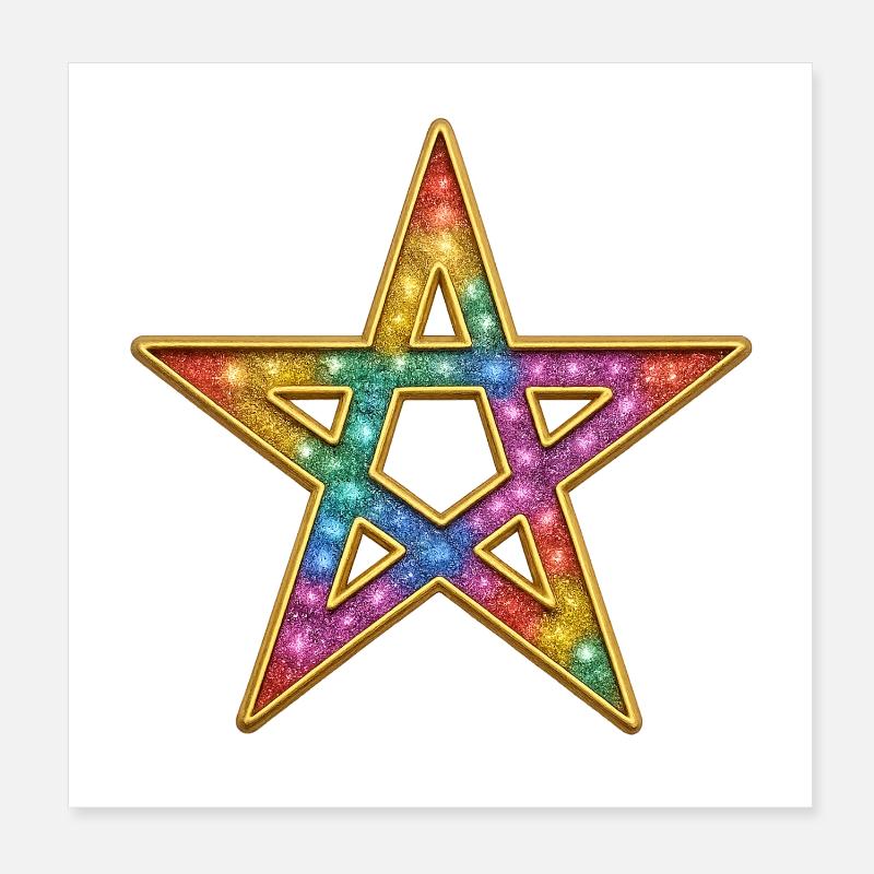 Pentagramm | Leuchtender Regenbogen-Stern Poster 20x20 cm
