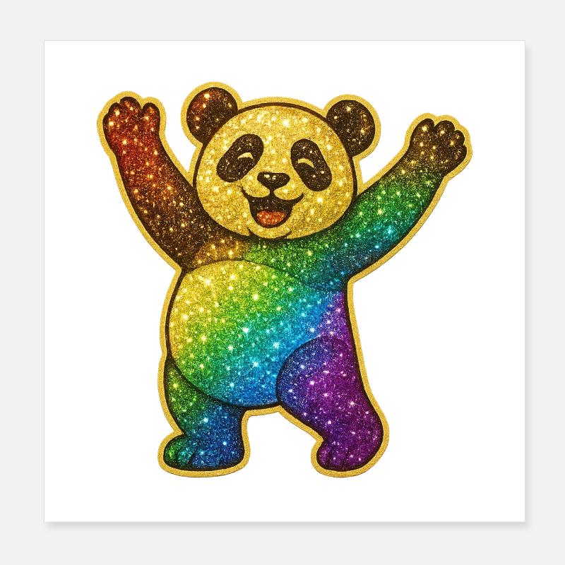 Glittery Rainbow Panda Poster 8" x 8" (20x20 cm)