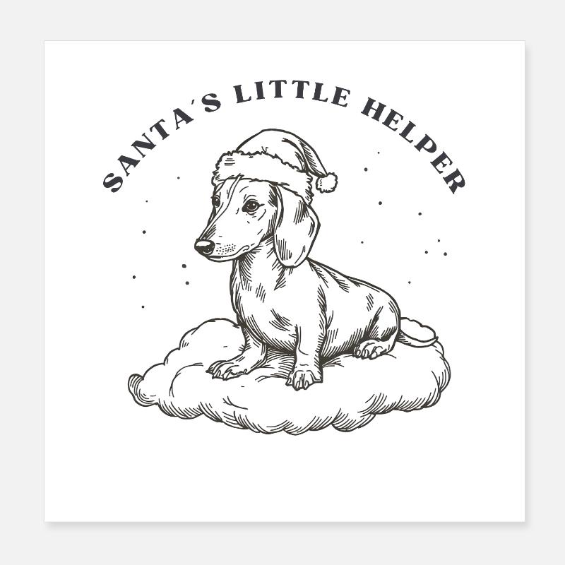 Le petit assistant du Père Noël – Teckel rétro de Noël Poster 20 x 20 cm