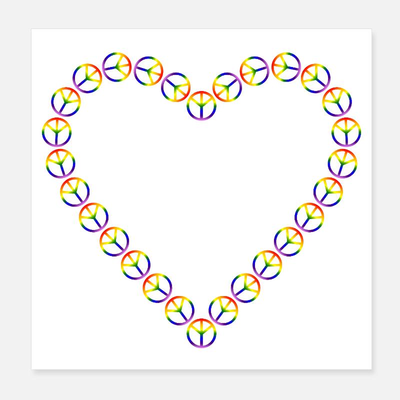 Rainbow Peace Heart Pattern Poster 8" x 8" (20x20 cm)
