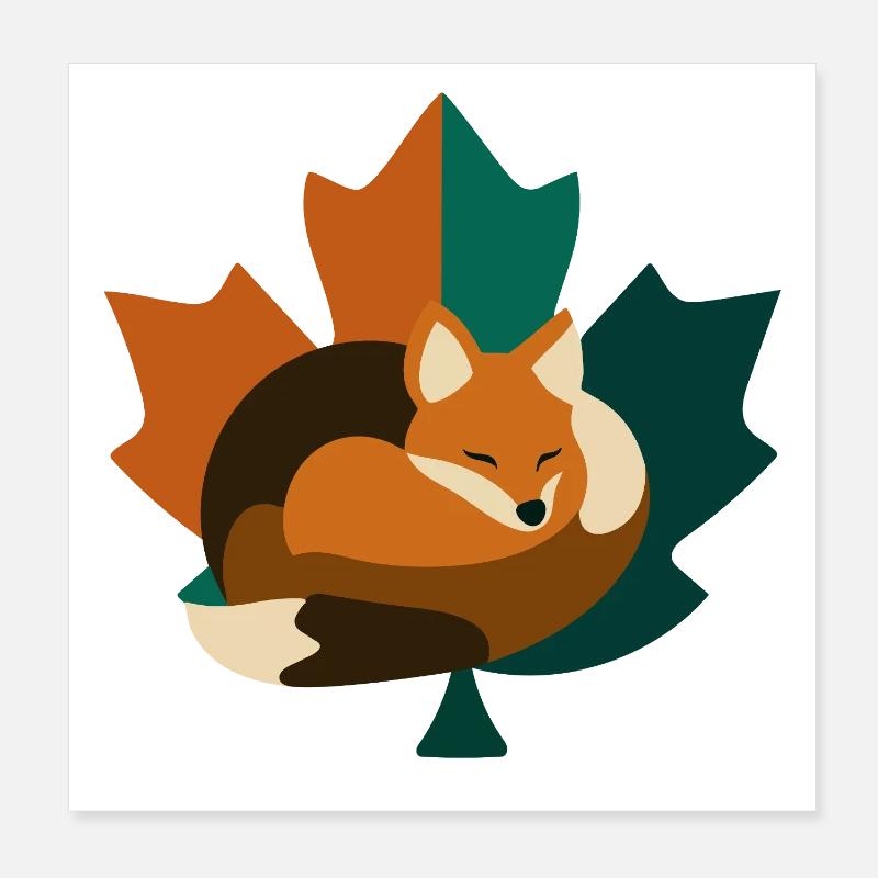 Fox in maple leaf design. Poster 8" x 8" (20x20 cm)