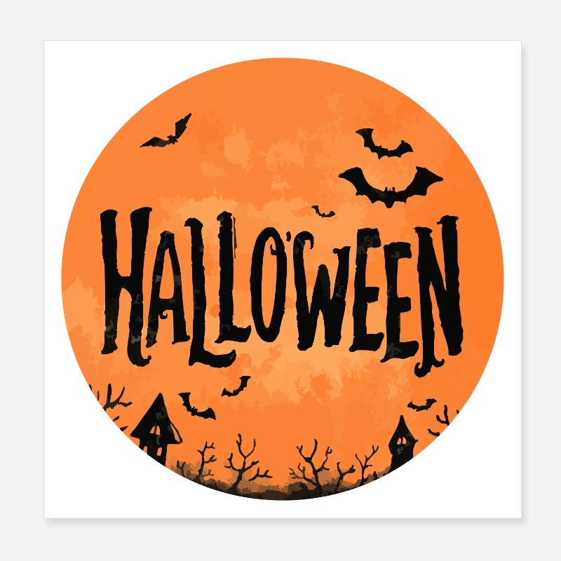Halloween – Full Moon & Bats. Poster 8" x 8" (20x20 cm)