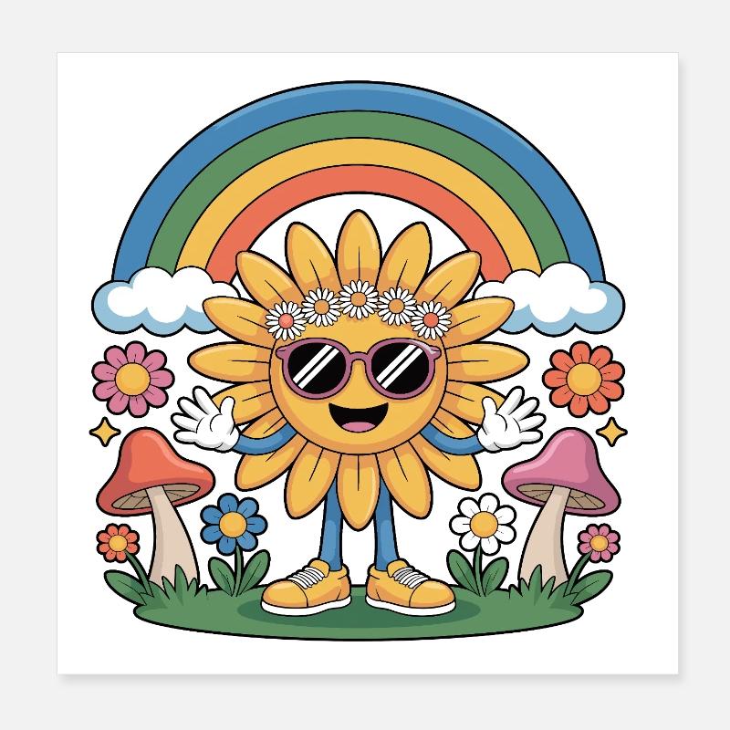 Hippie - Sonnenblume Regenbogen Poster 20x20 cm