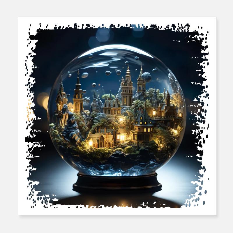 Faszinierende Zauberwelt im Glaskugel-Design Poster 20x20 cm