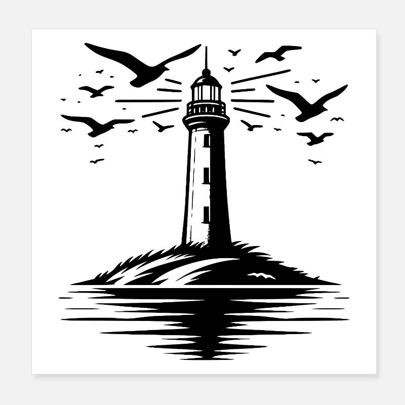 Lighthouse Tattoo Coastal Light for Coast Guard Poster 8" x 8" (20x20 cm)