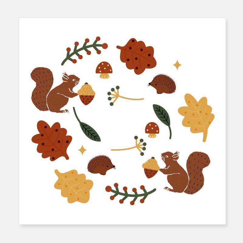 Herbstliche Eichhörnchen und Blätter Muster Poster 20x20 cm