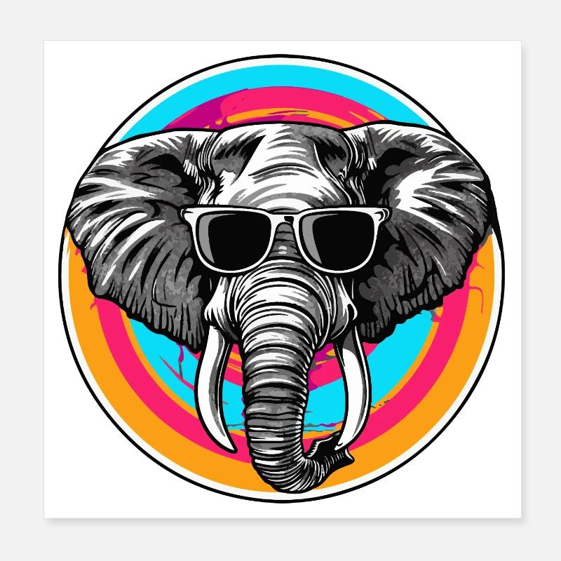  Elefant mit Sonnenbrille Poster 20x20 cm