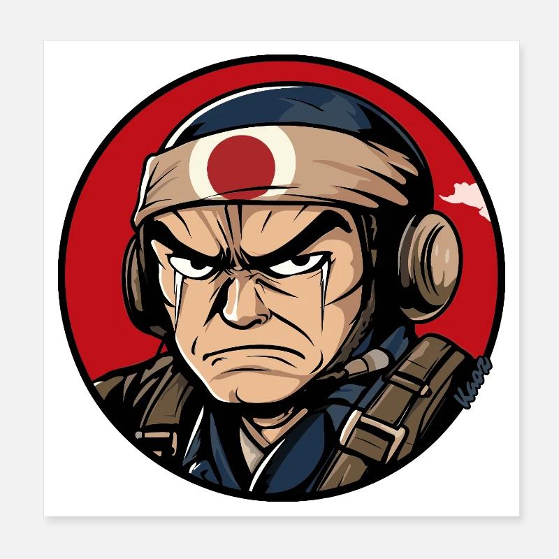 Guerrier Samouraï Dessin Animé Poster 20 x 20 cm