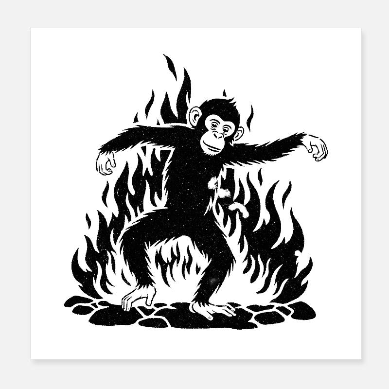Monkey dancing around the fire Poster 8" x 8" (20x20 cm)
