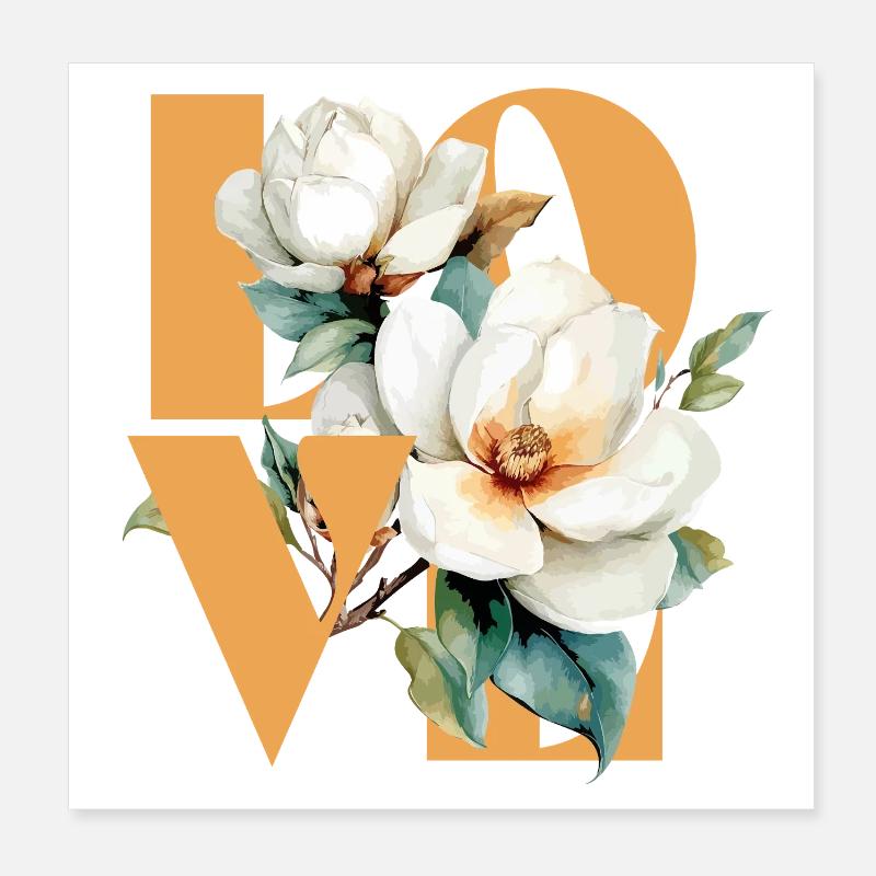 Elegant Magnolia Floral Design Poster 8" x 8" (20x20 cm)