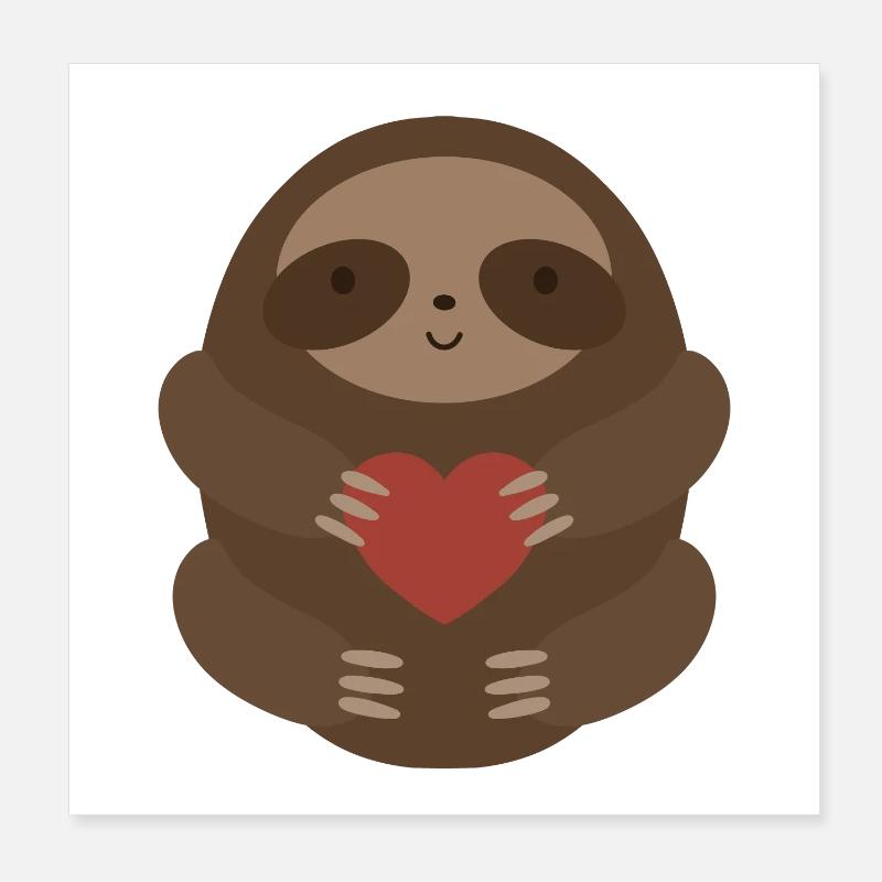 Cute Sloth Holding Heart Illustration Poster 8" x 8" (20x20 cm)