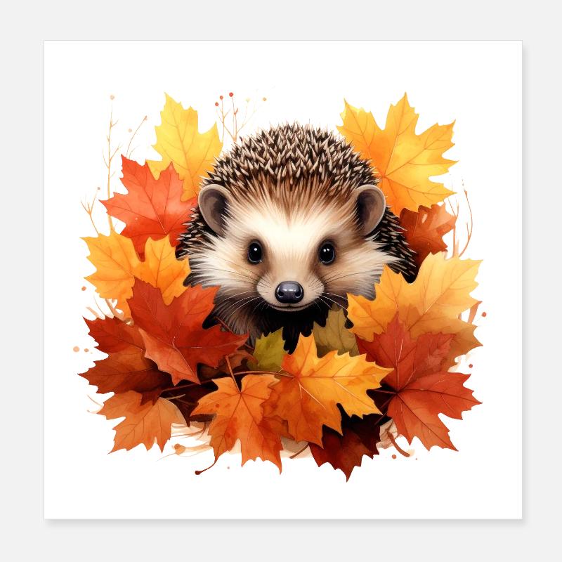 Hérisson d'automne dans les feuilles Poster 20 x 20 cm