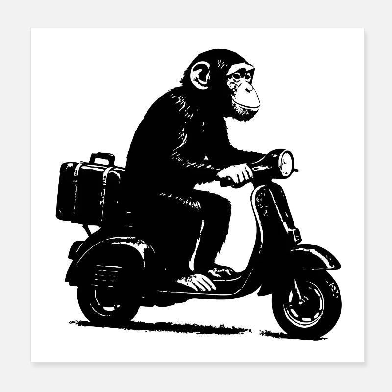 Singe rétro sur cyclomoteur | Singe en scooter Poster 20 x 20 cm